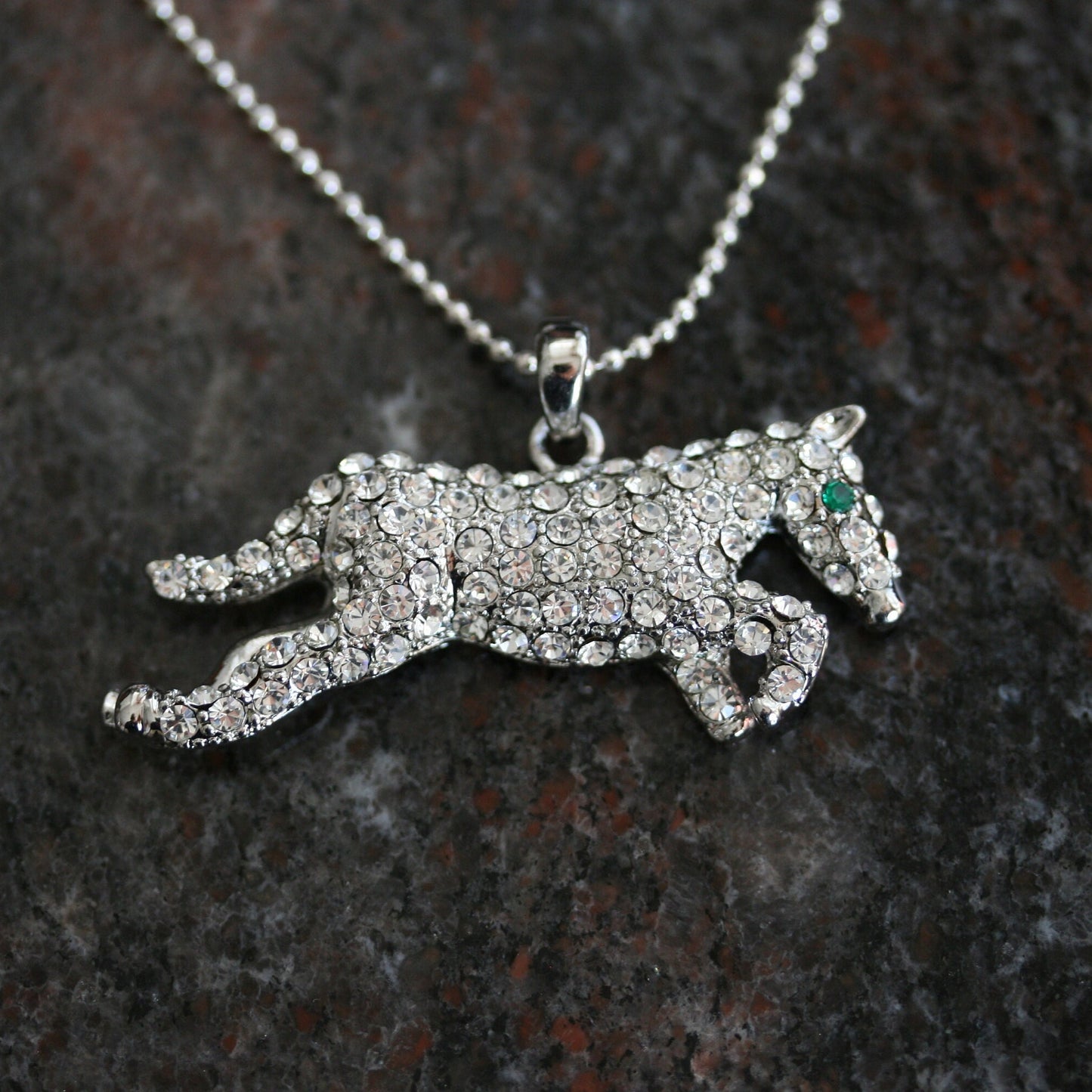 Rhinestone Horse Necklace Pendant Equestrian Themed jewelry Crystal Running Horse Necklace