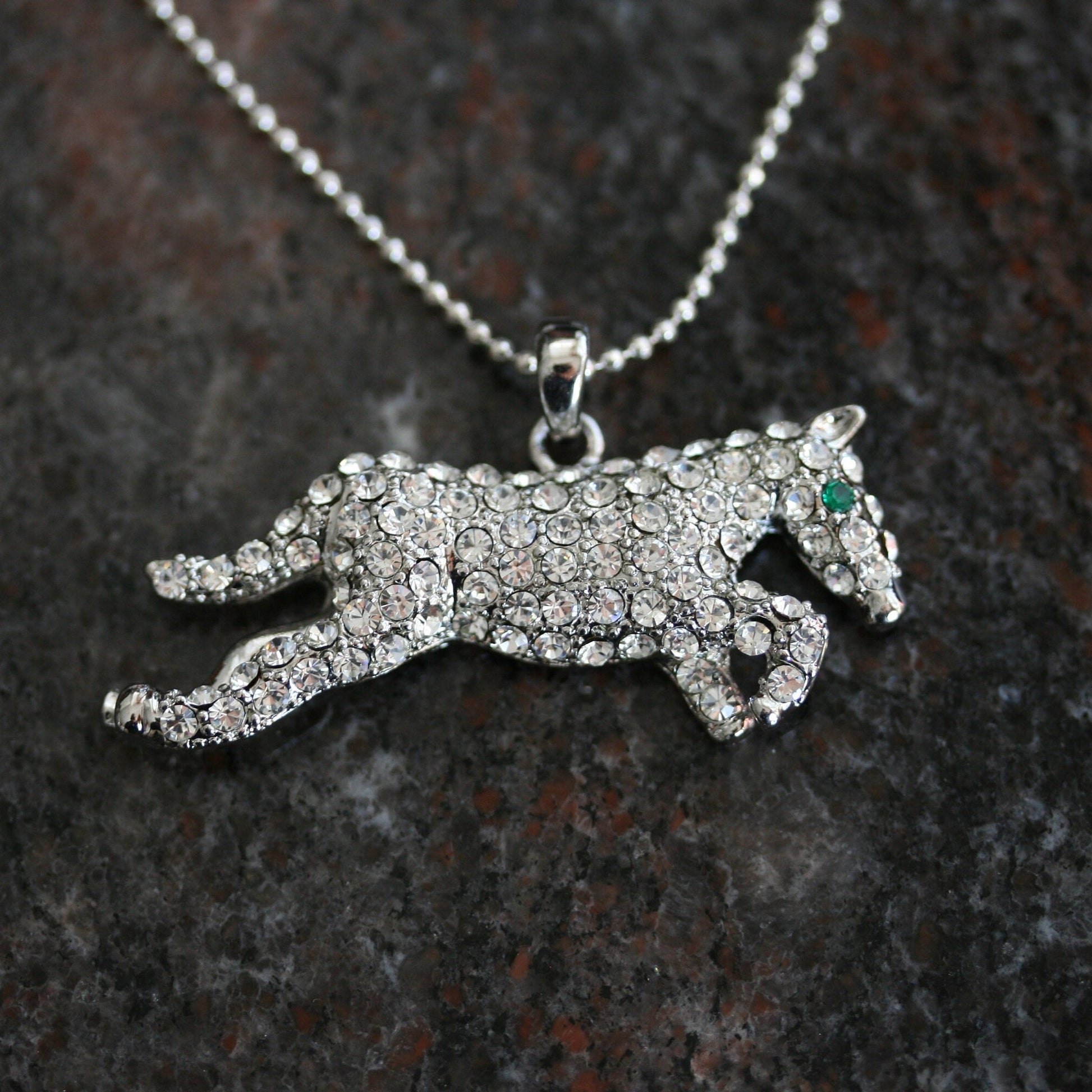 Rhinestone Horse Necklace Pendant Equestrian Themed jewelry Crystal Running Horse Necklace