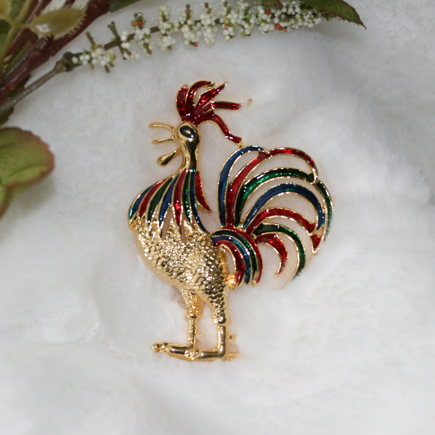 Vintage Brooch, Beautiful Rooster Enamel Brooch