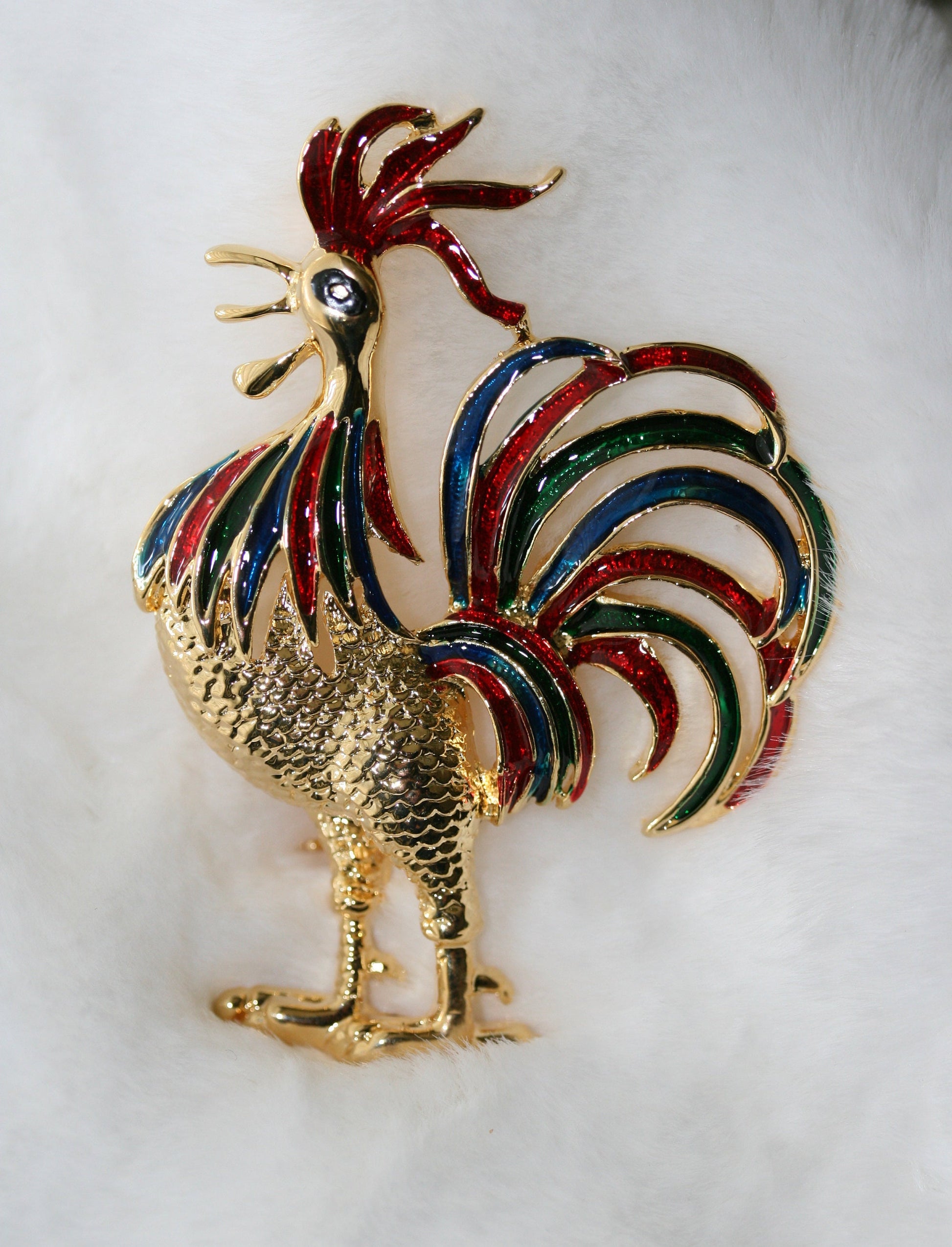 Vintage Brooch, Beautiful Rooster Enamel Brooch