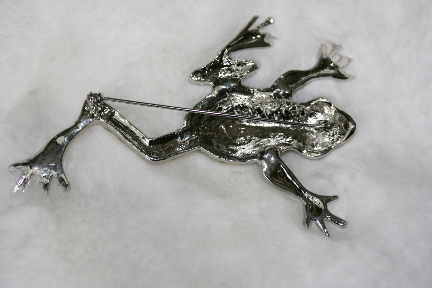 Silver Chunky Rhinestone Frog Brooch Silvery Tone Clear Crystal Colored Rhinestones Frog Toad Brooch Pin