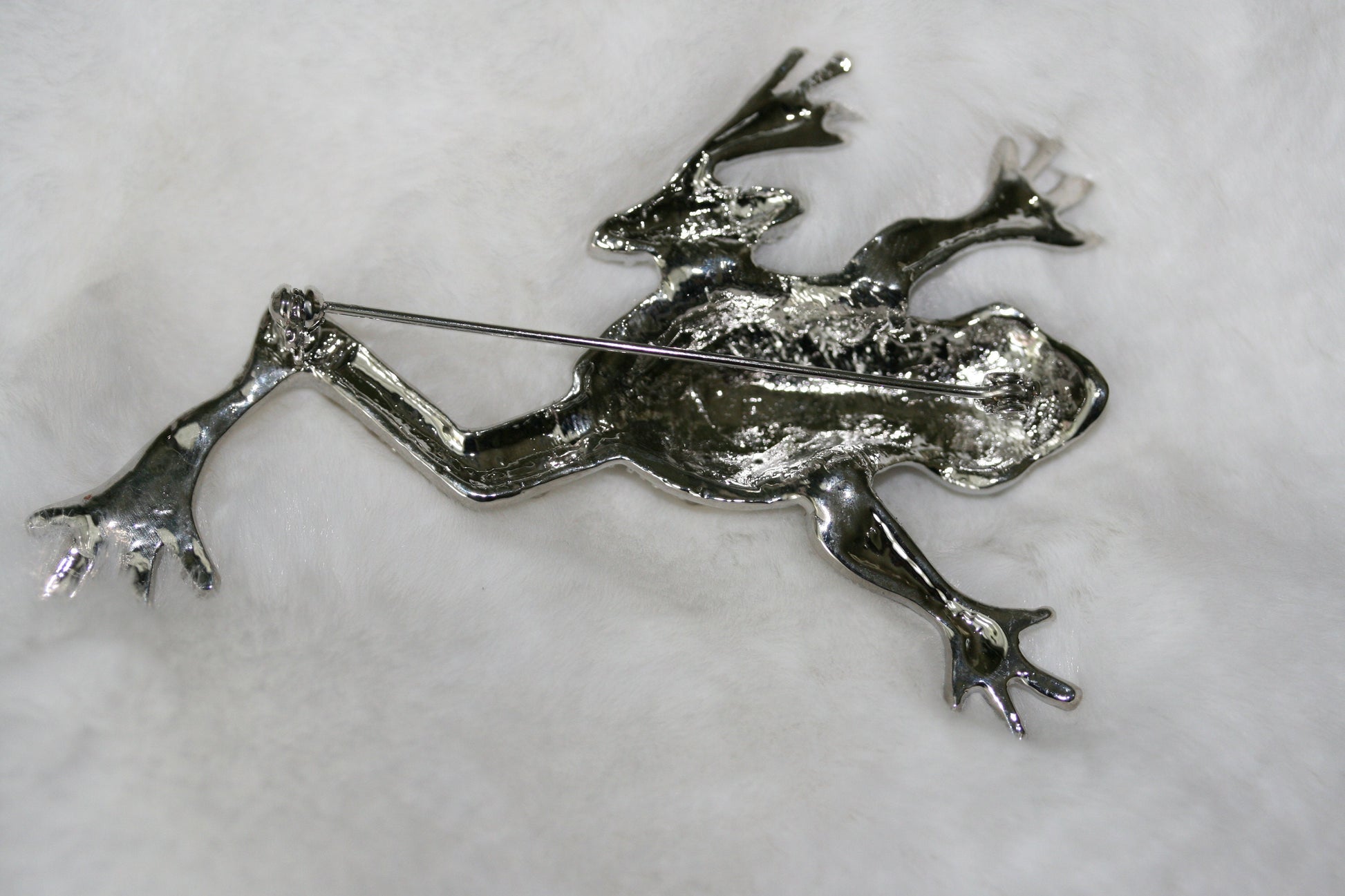 Silver Chunky Rhinestone Frog Brooch Silvery Tone Clear Crystal Colored Rhinestones Frog Toad Brooch Pin