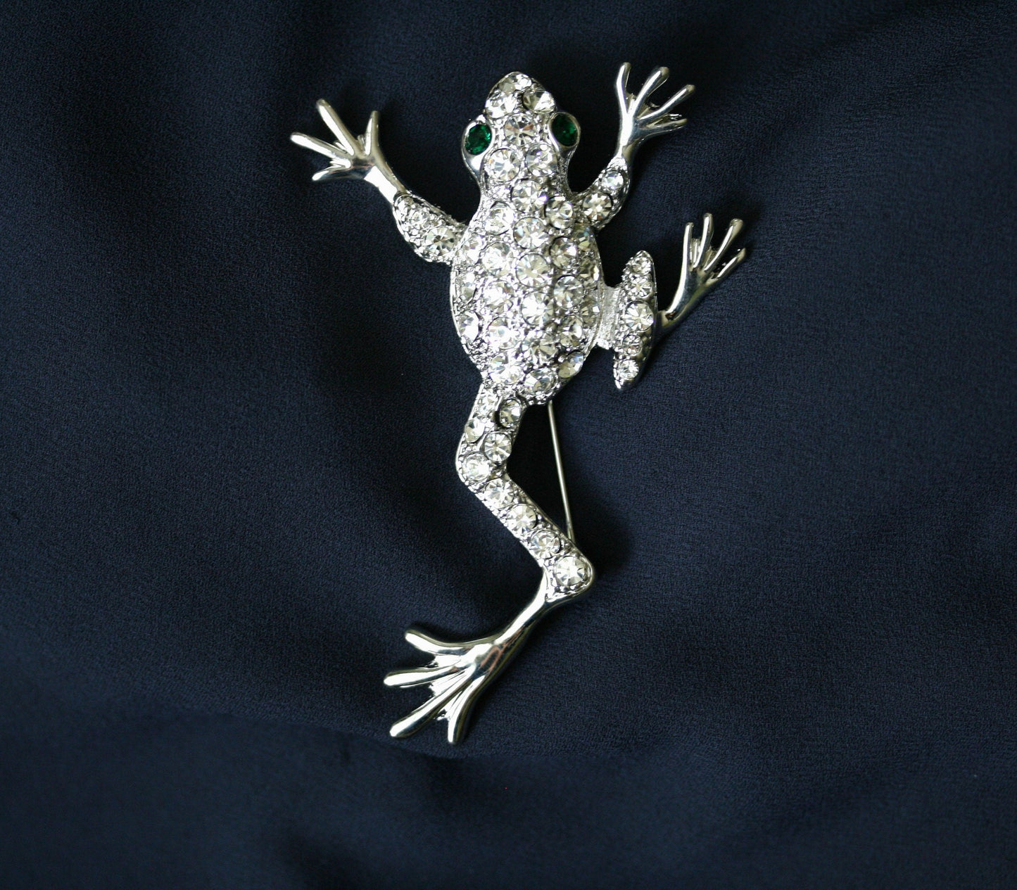 Silver Chunky Rhinestone Frog Brooch Silvery Tone Clear Crystal Colored Rhinestones Frog Toad Brooch Pin