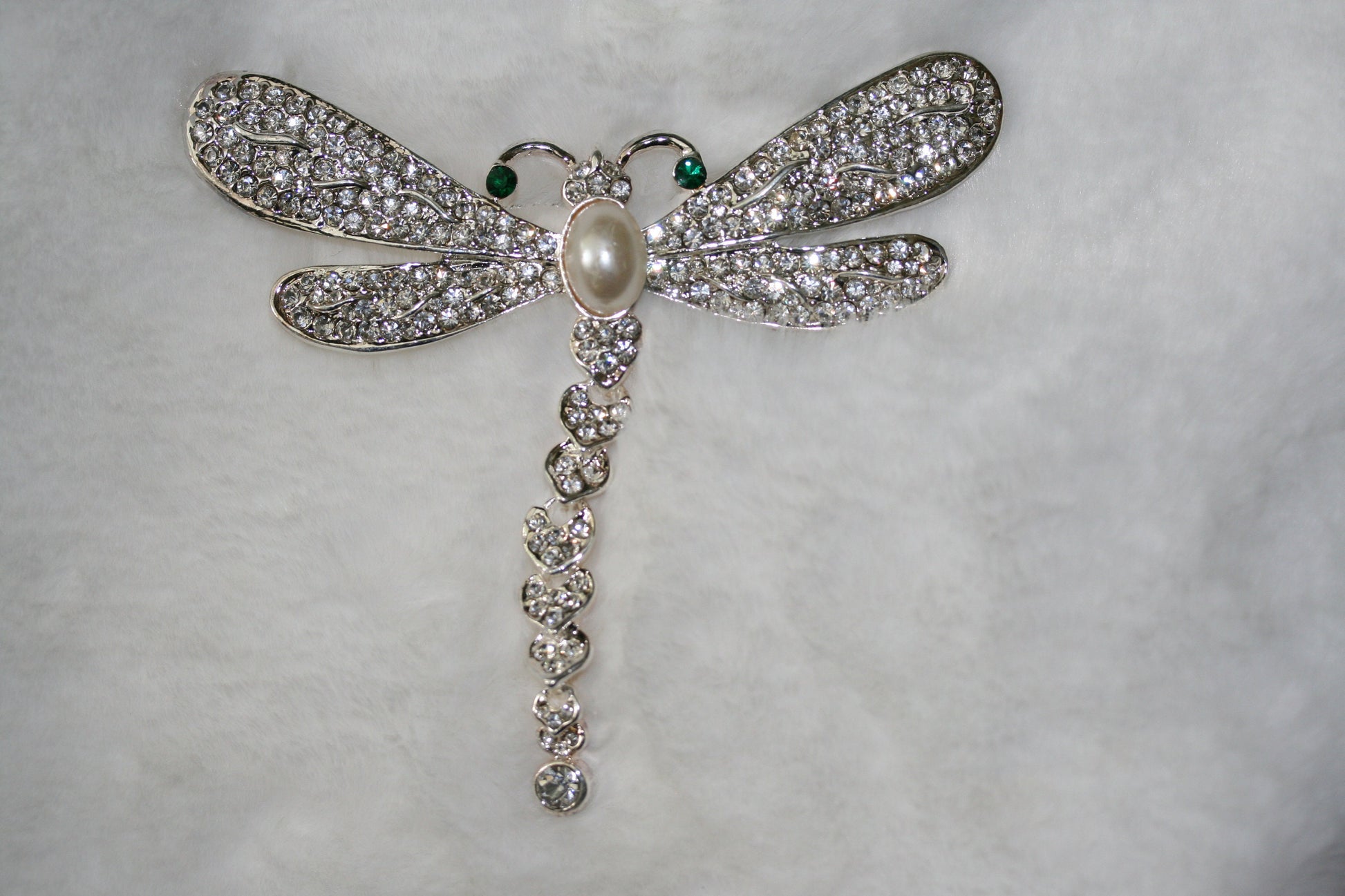 Large Vintage Rhinestone Dragonfly Brooch with Articulated Tail Crystal Dragonfly pin