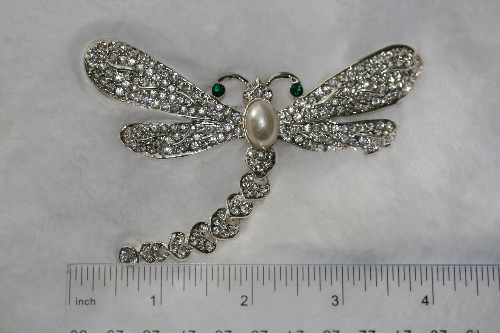 Large Vintage Rhinestone Dragonfly Brooch with Articulated Tail Crystal Dragonfly pin