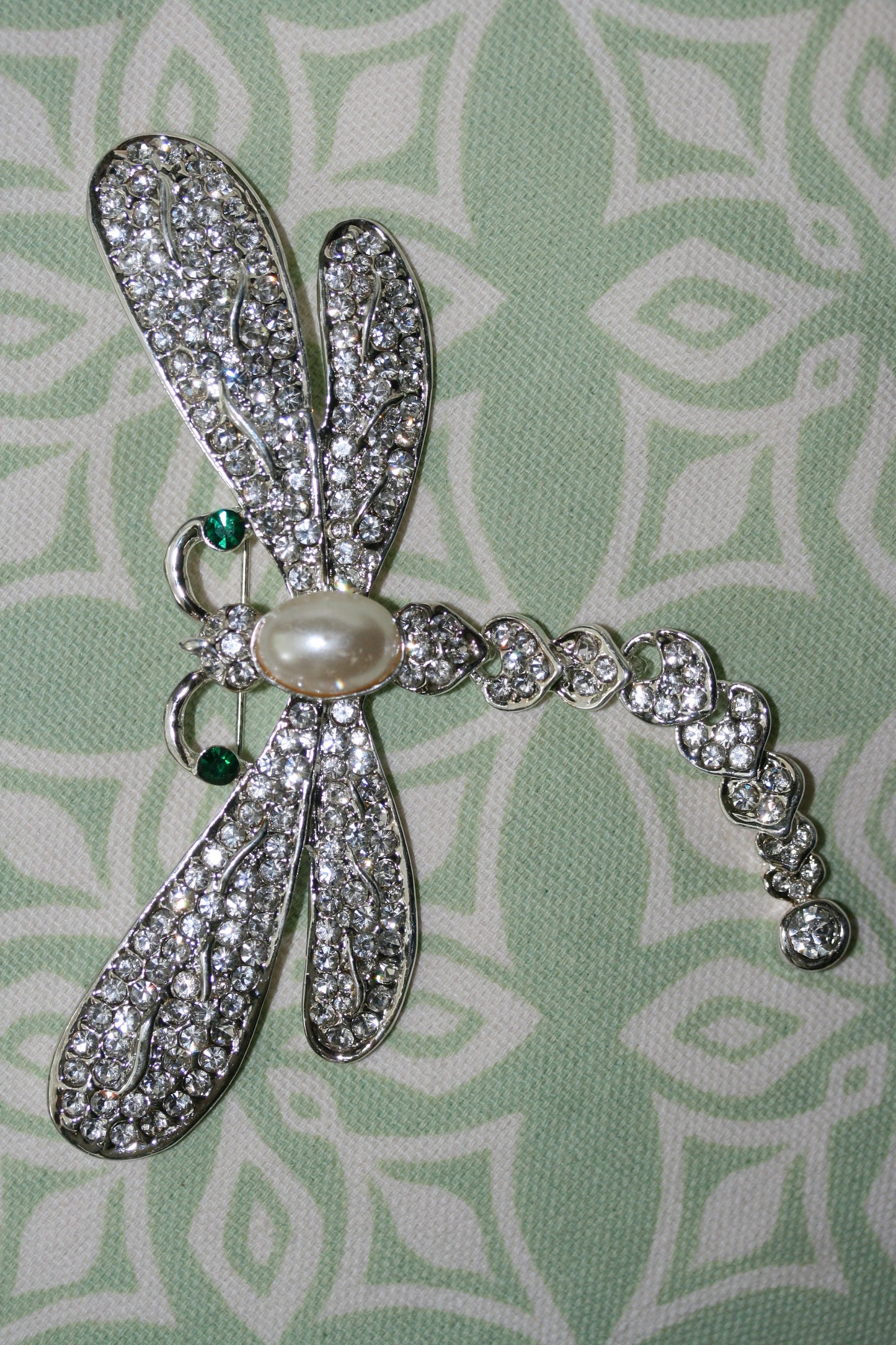 Large Vintage Rhinestone Dragonfly Brooch with Articulated Tail Crystal Dragonfly pin