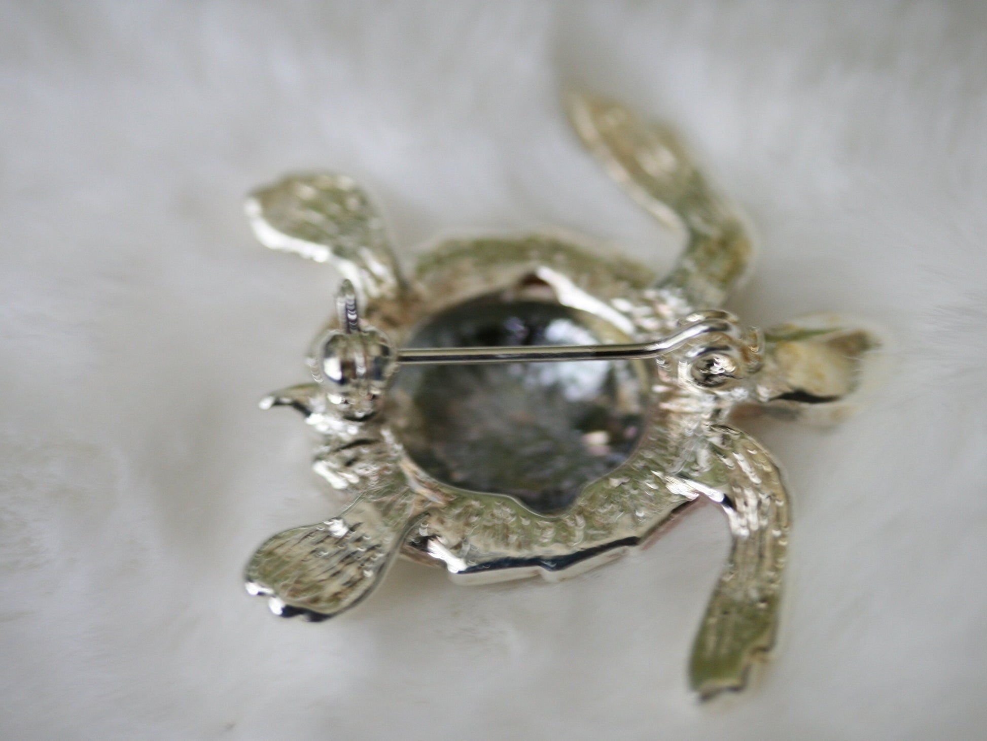 Turtle Pin Brooch, Dark Green Enamel Color Turtle Pin, Rhinestone Elegant Tortoise