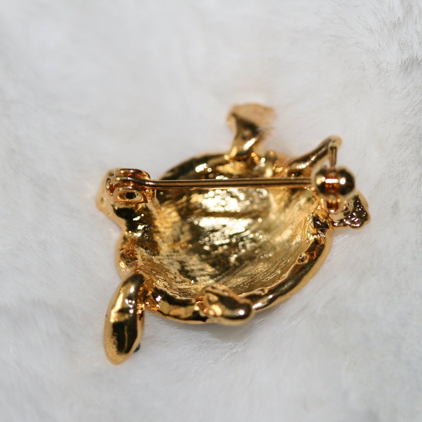 Vintage Turtle Brooch Gold Tone, Blue/Green Enameled Shell with Crystal Clear Rhinestones, Turtle Pin