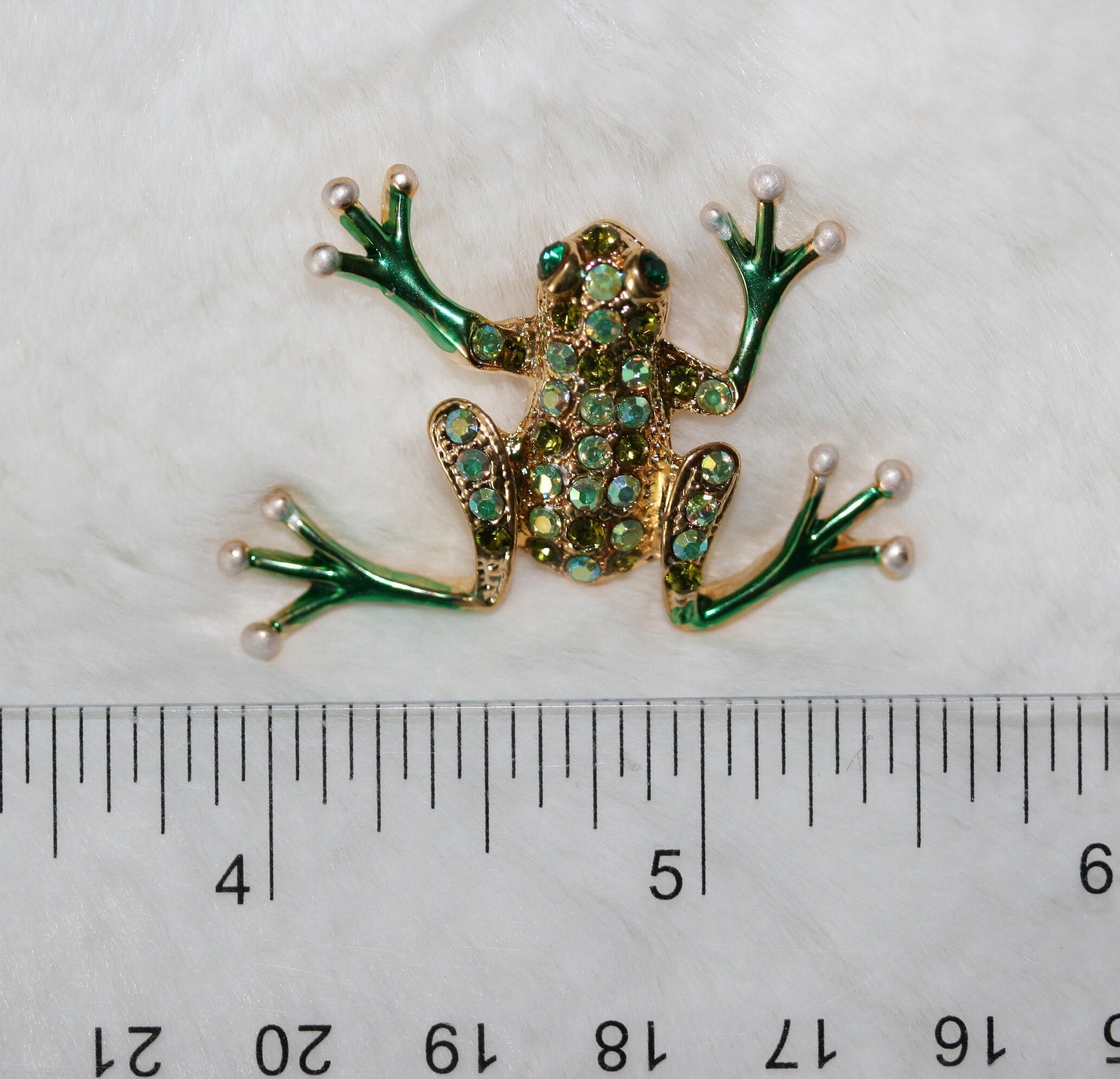 Rhinestone Green Frog brooch, Frog Pin Frog Jewelry