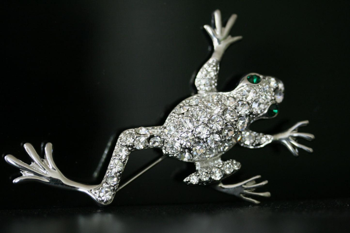 Silver Chunky Rhinestone Frog Brooch Silvery Tone Clear Crystal Colored Rhinestones Frog Toad Brooch Pin