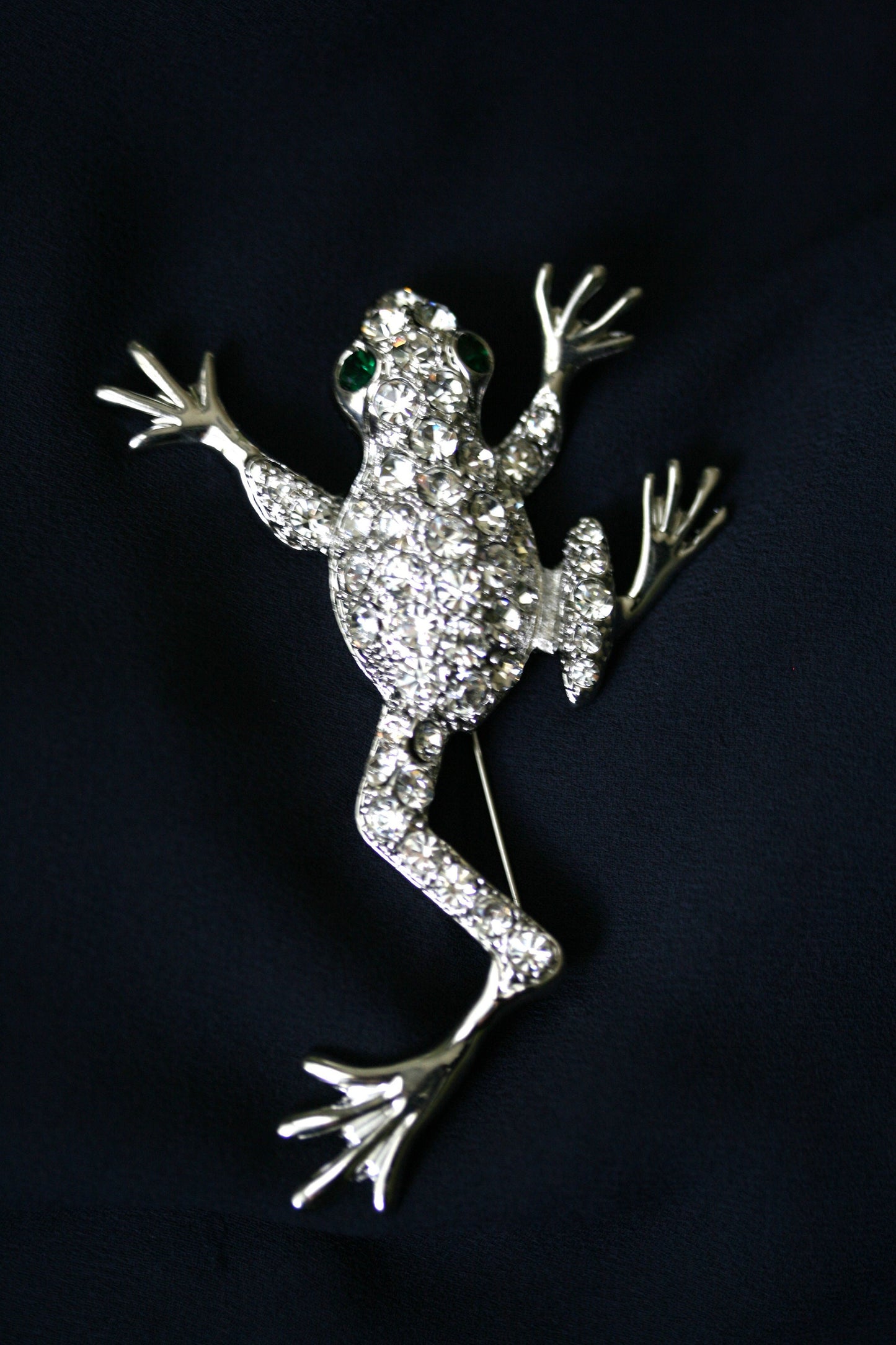 Silver Chunky Rhinestone Frog Brooch Silvery Tone Clear Crystal Colored Rhinestones Frog Toad Brooch Pin