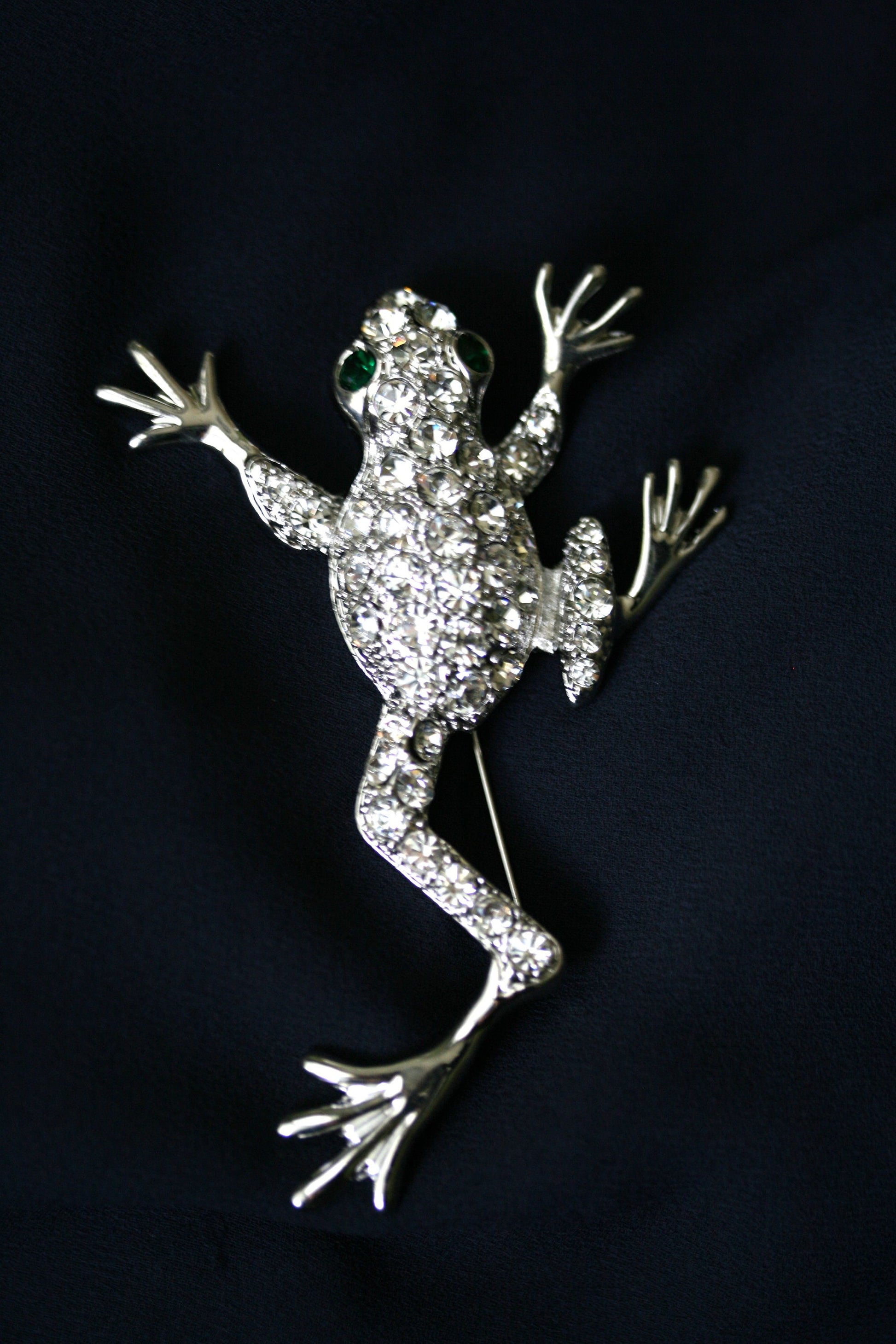 Silver Chunky Rhinestone Frog Brooch Silvery Tone Clear Crystal Colored Rhinestones Frog Toad Brooch Pin