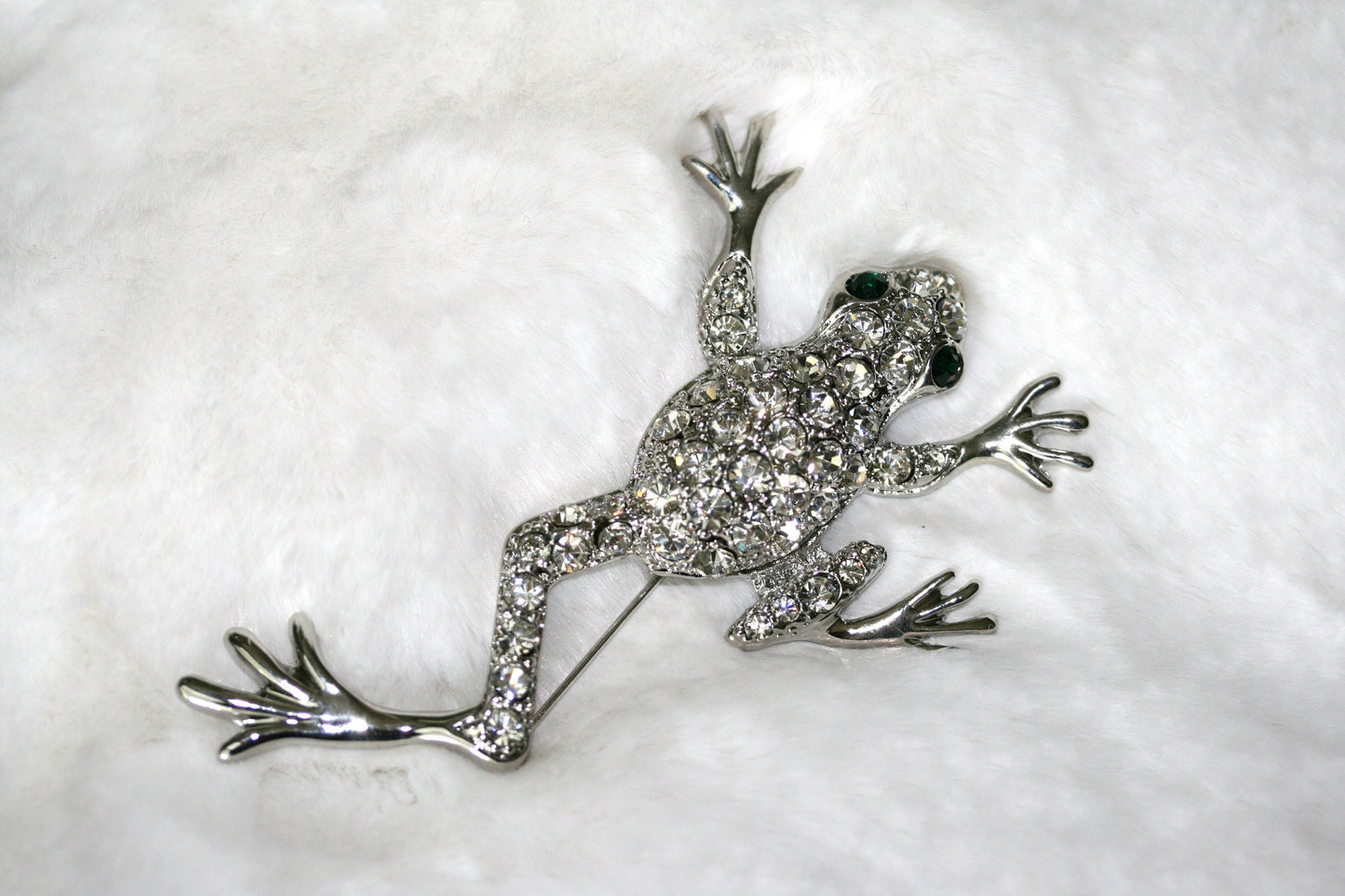 Silver Chunky Rhinestone Frog Brooch Silvery Tone Clear Crystal Colored Rhinestones Frog Toad Brooch Pin