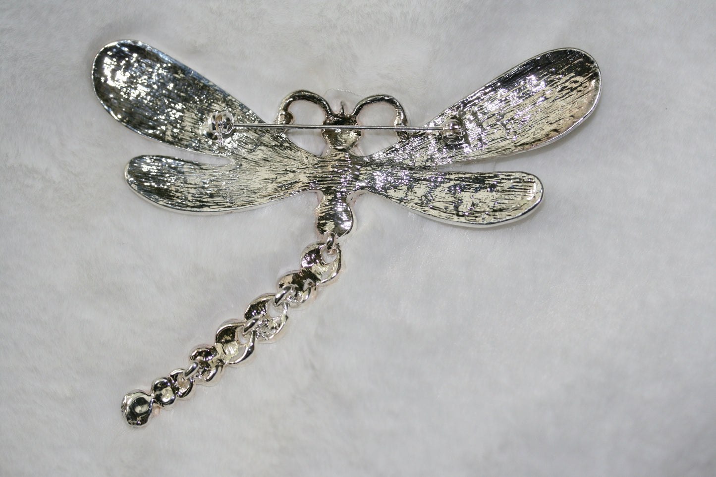 Large Vintage Rhinestone Dragonfly Brooch with Articulated Tail Crystal Dragonfly pin