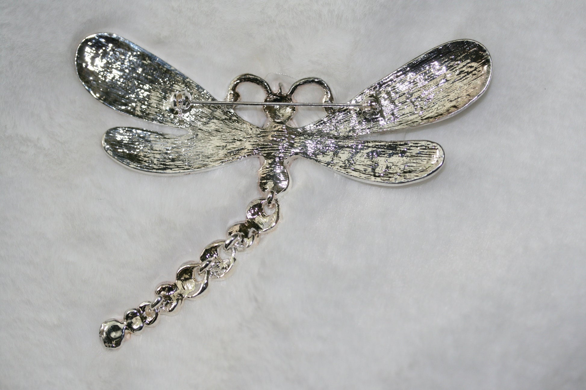 Large Vintage Rhinestone Dragonfly Brooch with Articulated Tail Crystal Dragonfly pin
