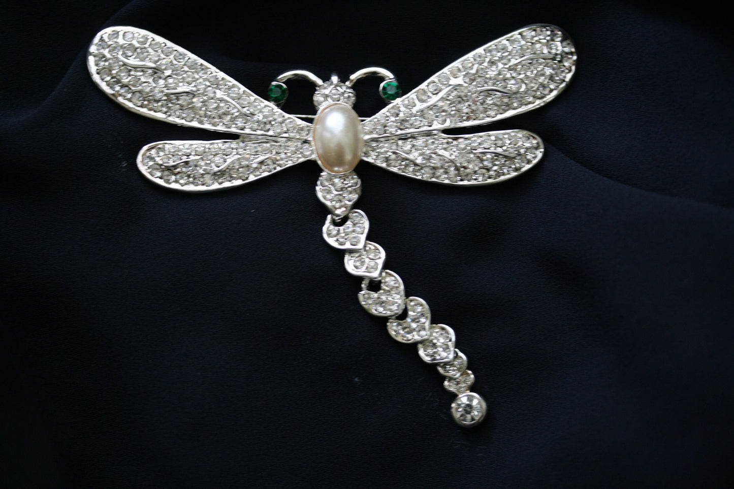 Large Vintage Rhinestone Dragonfly Brooch with Articulated Tail Crystal Dragonfly pin