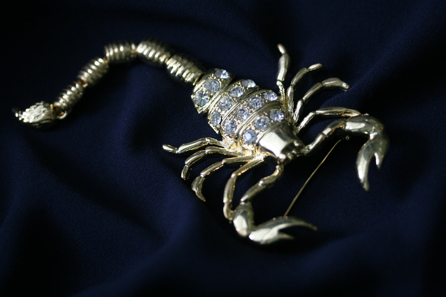 Large Scorpion Rhinestone Embellished Gold Brooch Pin