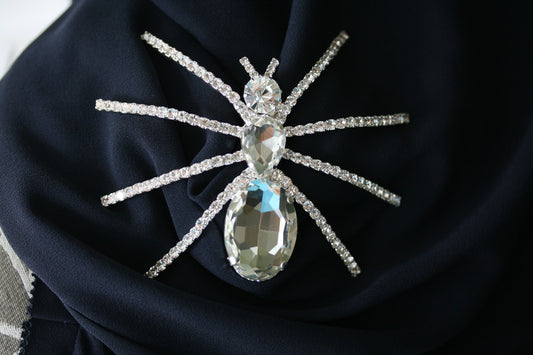 Silver Tone Clear Rhinestone 3D Halloween Spider Pin Brooch, Large Spider Pin