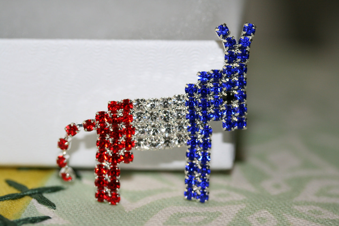 Democratic Party Symbol Donkey Brooch Patriotic Blue Red Rhinestone Pave Donkey Brooch Pin
