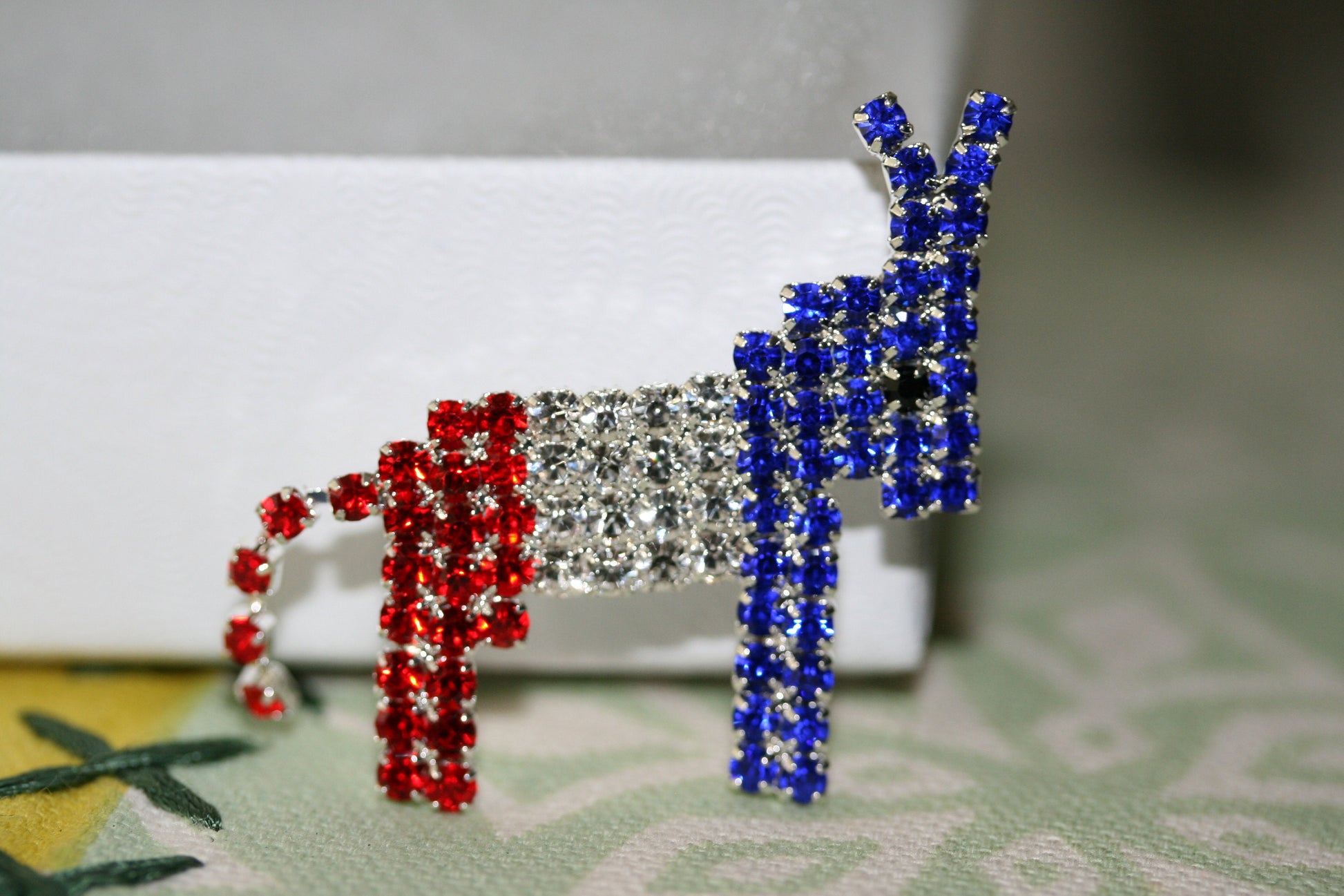 Democratic Party Symbol Donkey Brooch Patriotic Blue Red Rhinestone Pave Donkey Brooch Pin