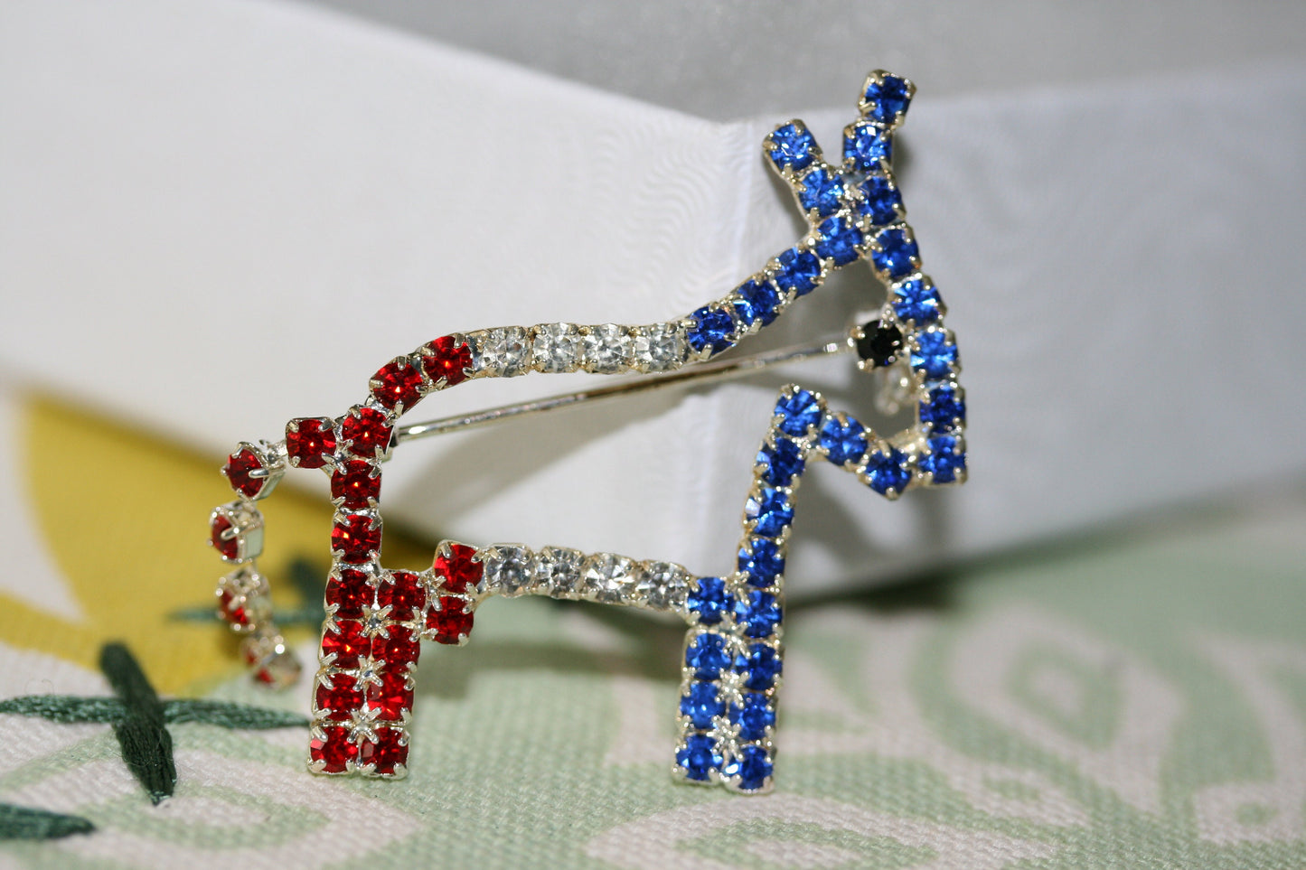Democratic Party Symbol Donkey Brooch Patriotic Blue Red Rhinestone Pave Donkey Brooch Pin