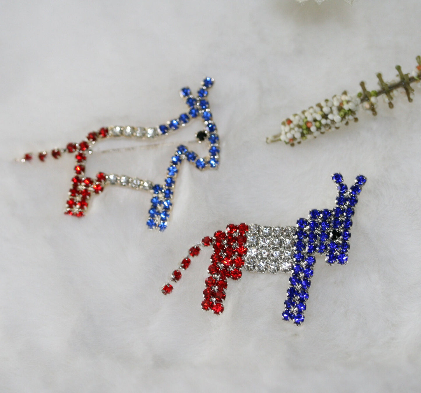 Democratic Party Symbol Donkey Brooch Patriotic Blue Red Rhinestone Pave Donkey Brooch Pin