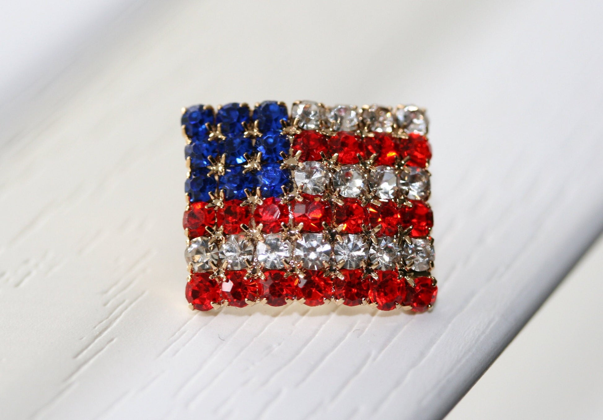 US Flag Lapel/Tac Pin Rhinestone, Red White Blue National Flag Tac Pin 4th of July Patriotic Tac/Pin