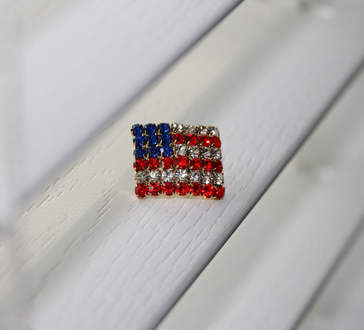 US Flag Lapel/Tac Pin Rhinestone, Red White Blue National Flag Tac Pin 4th of July Patriotic Tac/Pin