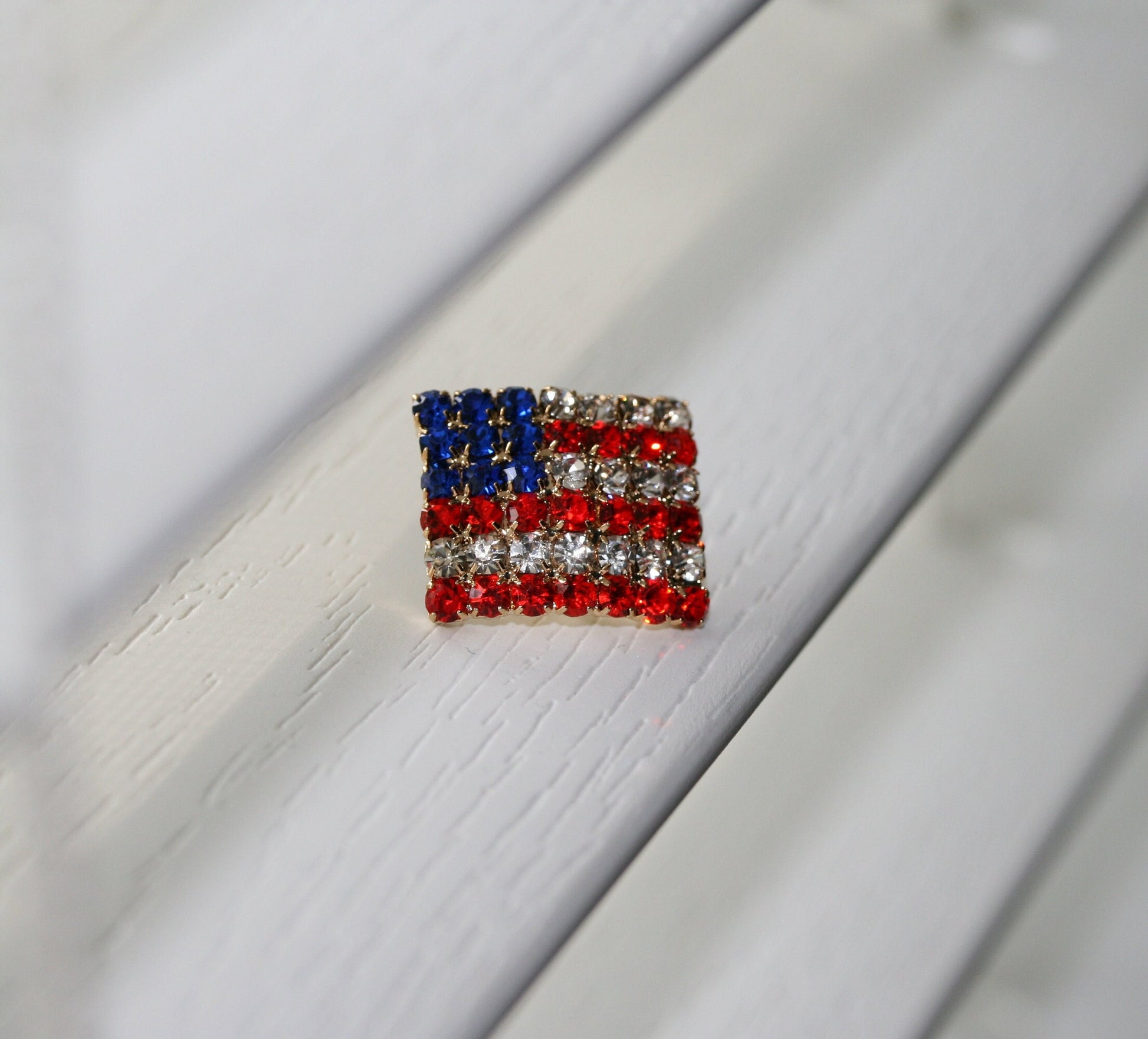 US Flag Lapel/Tac Pin Rhinestone, Red White Blue National Flag Tac Pin 4th of July Patriotic Tac/Pin