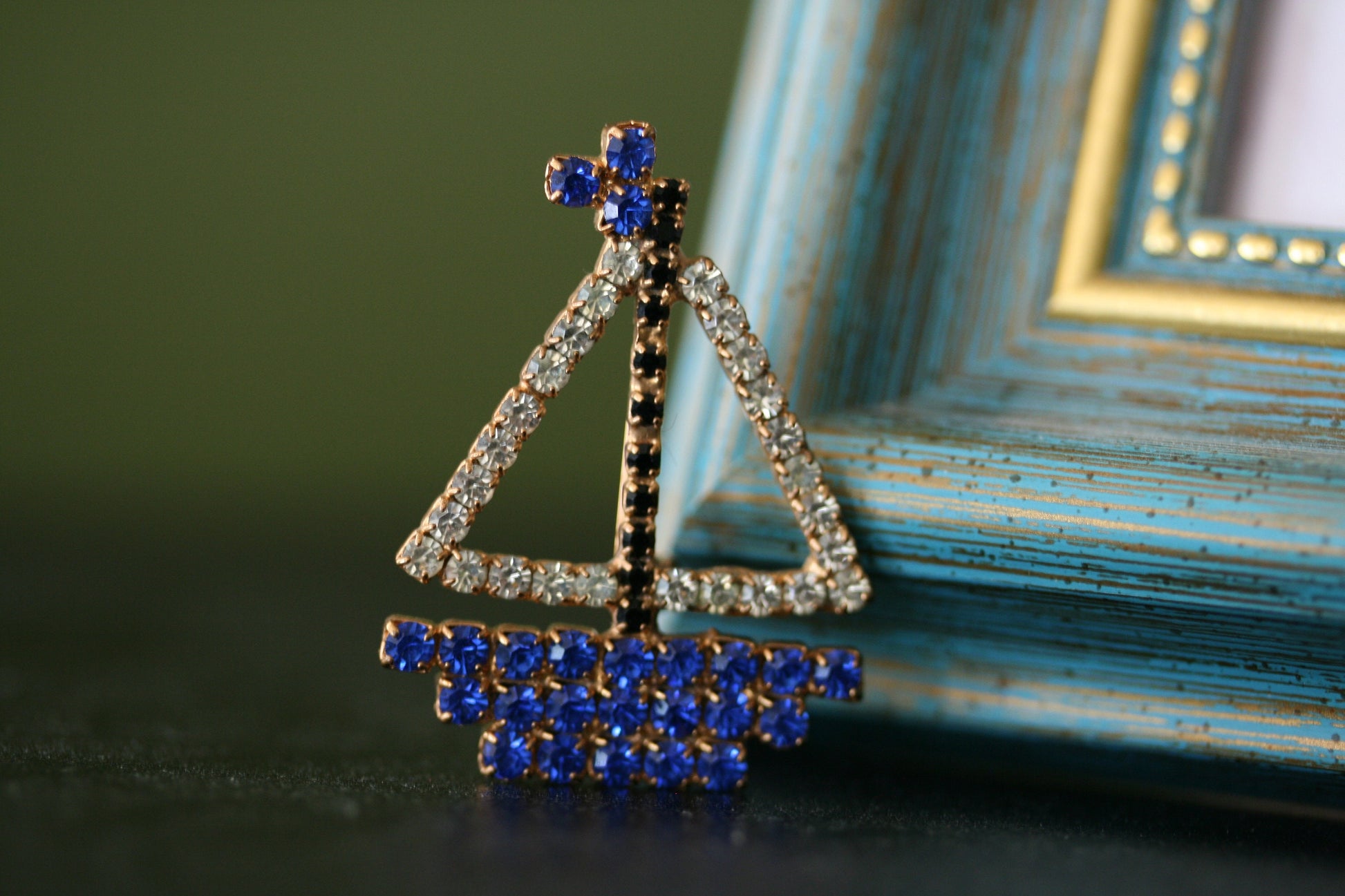 Sail Boat PIN BROOCH RHINESTONE Blue Crystal