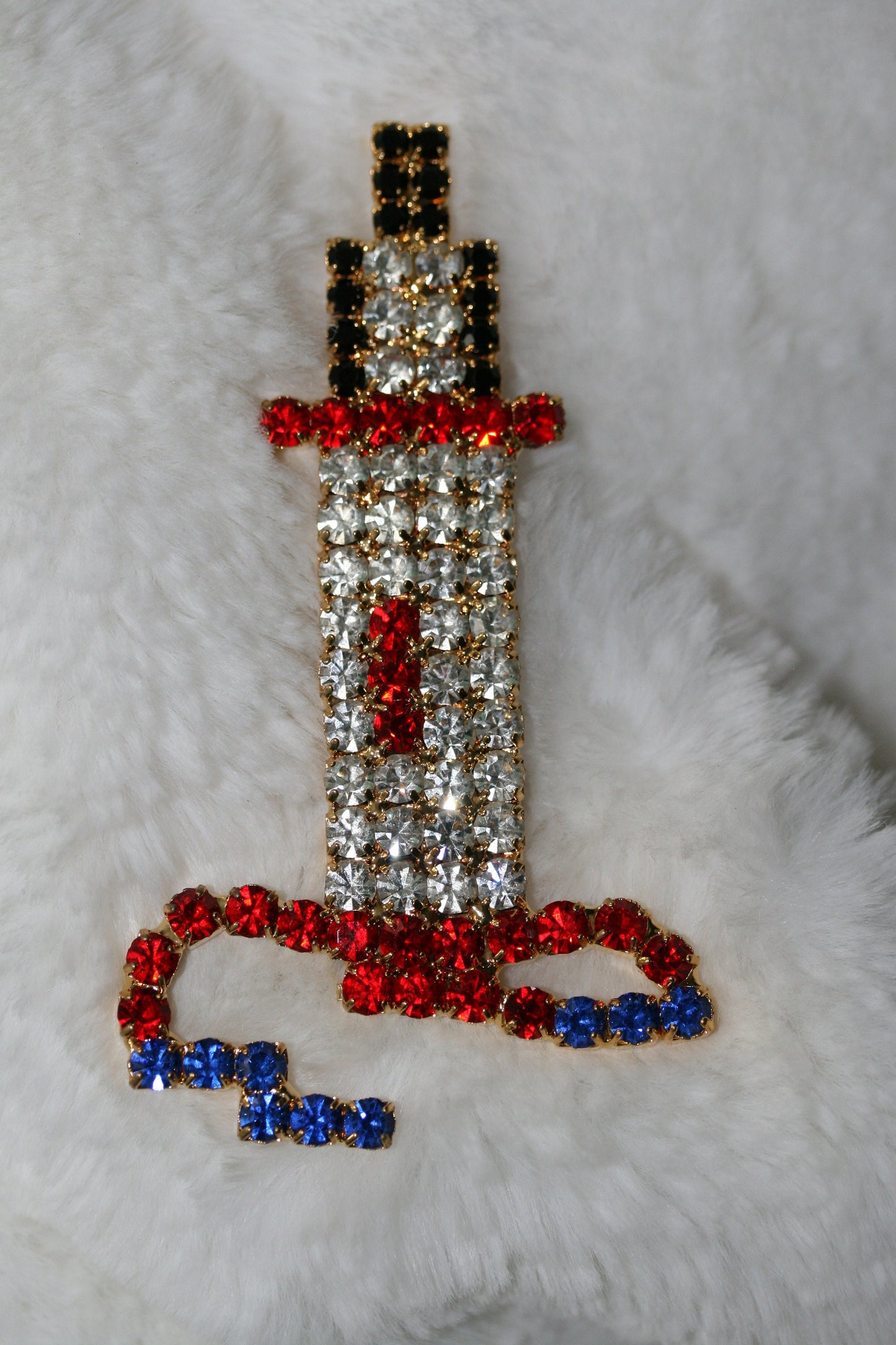 Vintage Lighthouse Nautical Rhinestone Prong Brooch Pin Ocean Light House gold brooch