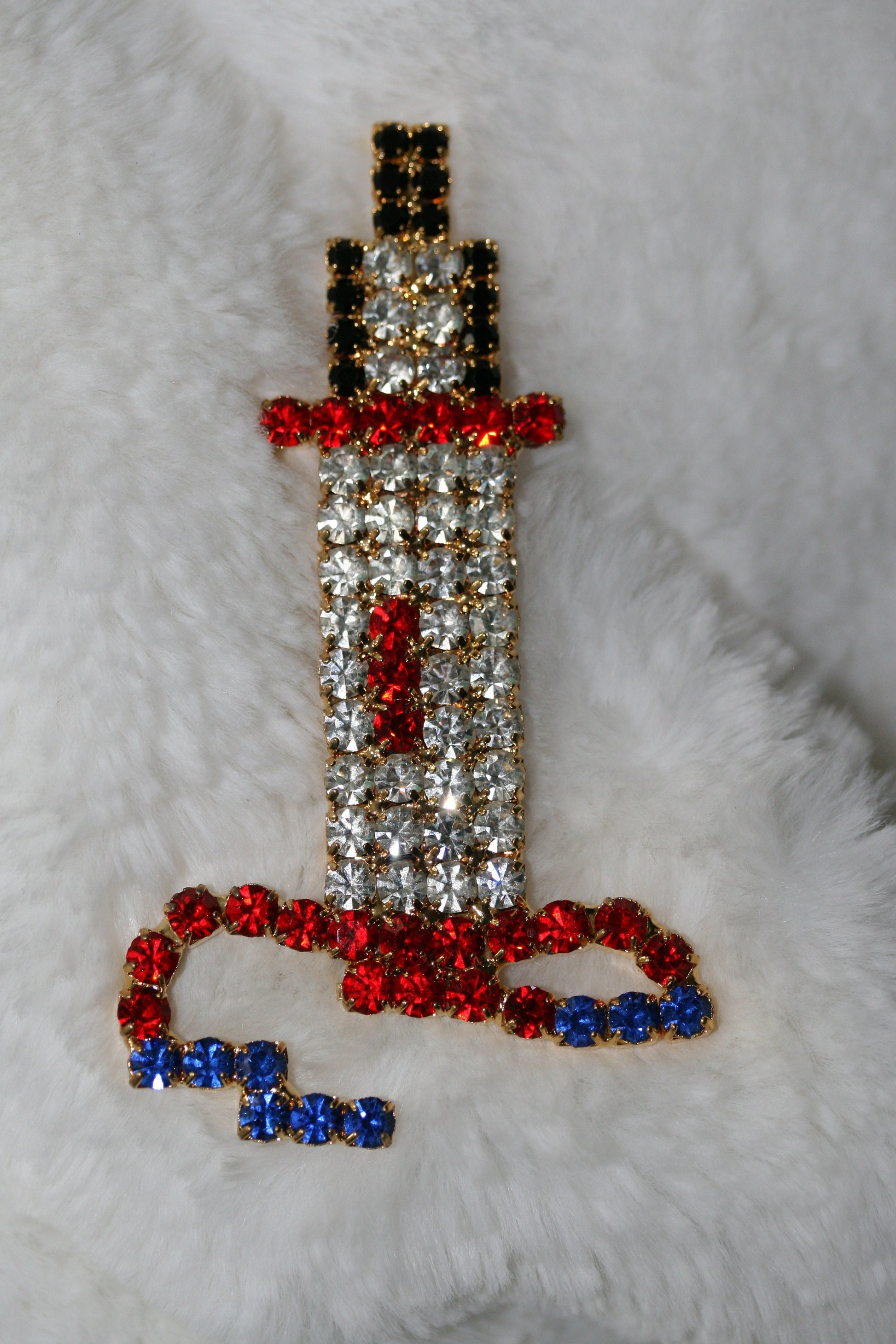 Vintage Lighthouse Nautical Rhinestone Prong Brooch Pin Ocean Light House gold brooch