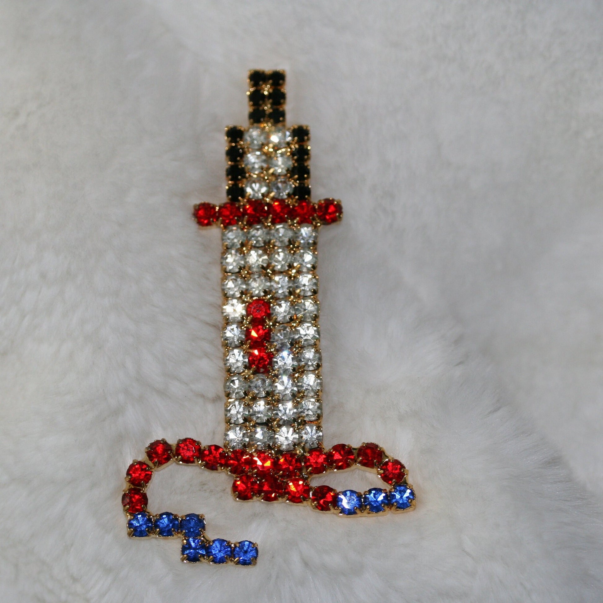 Vintage Lighthouse Nautical Rhinestone Prong Brooch Pin Ocean Light House gold brooch