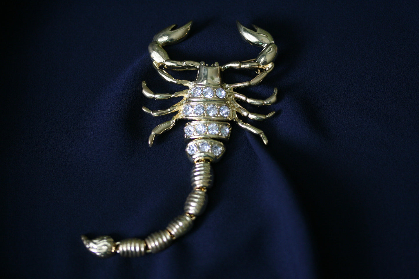 Large Scorpion Rhinestone Embellished Gold Brooch Pin