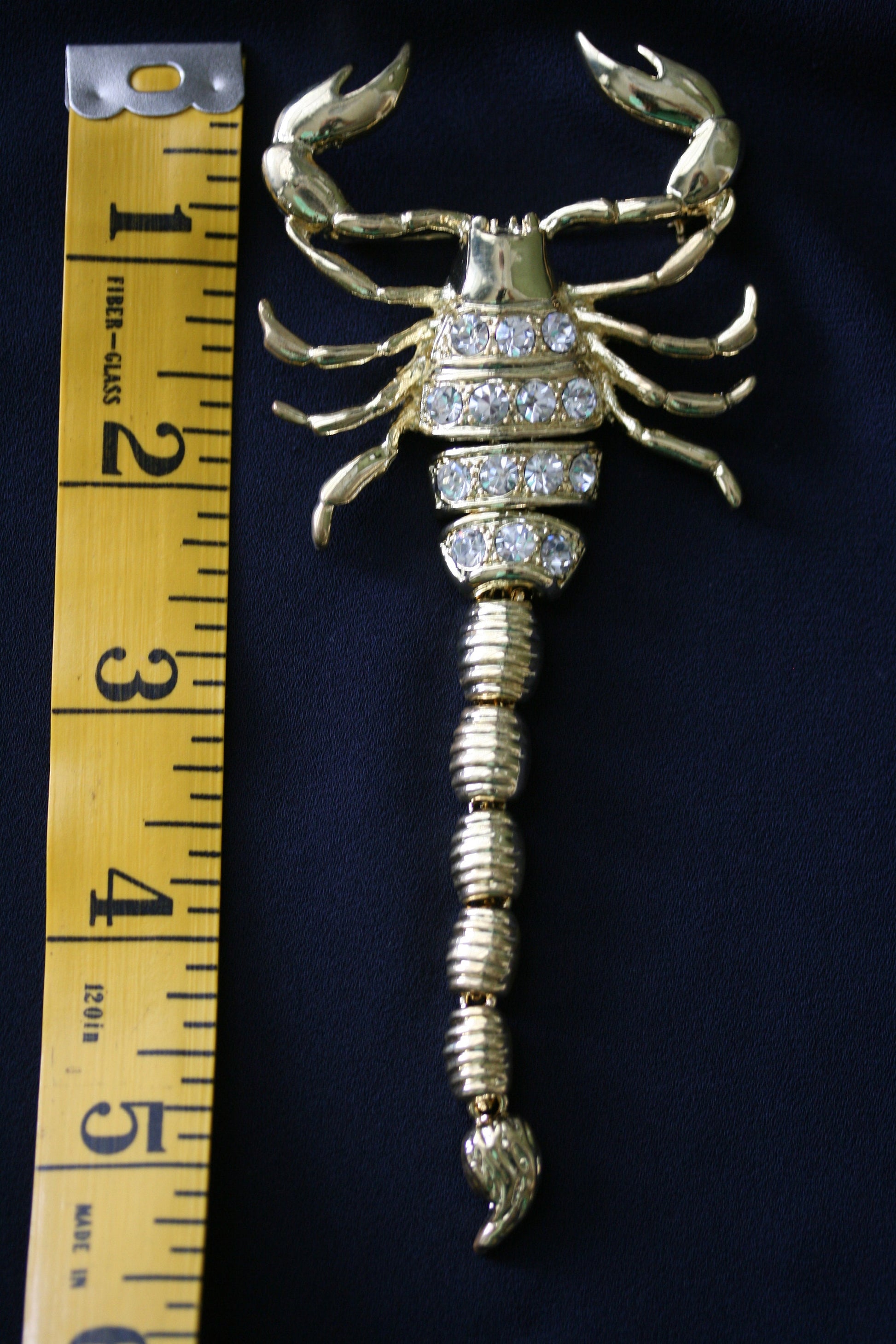 Large Scorpion Rhinestone Embellished Gold Brooch Pin