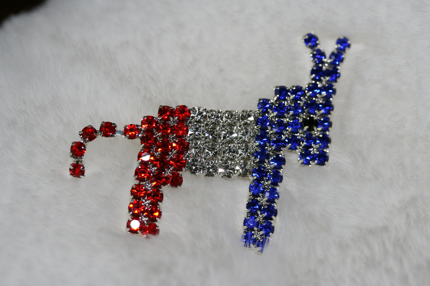 Democratic Party Symbol Donkey Brooch Patriotic Blue Red Rhinestone Pave Donkey Brooch Pin