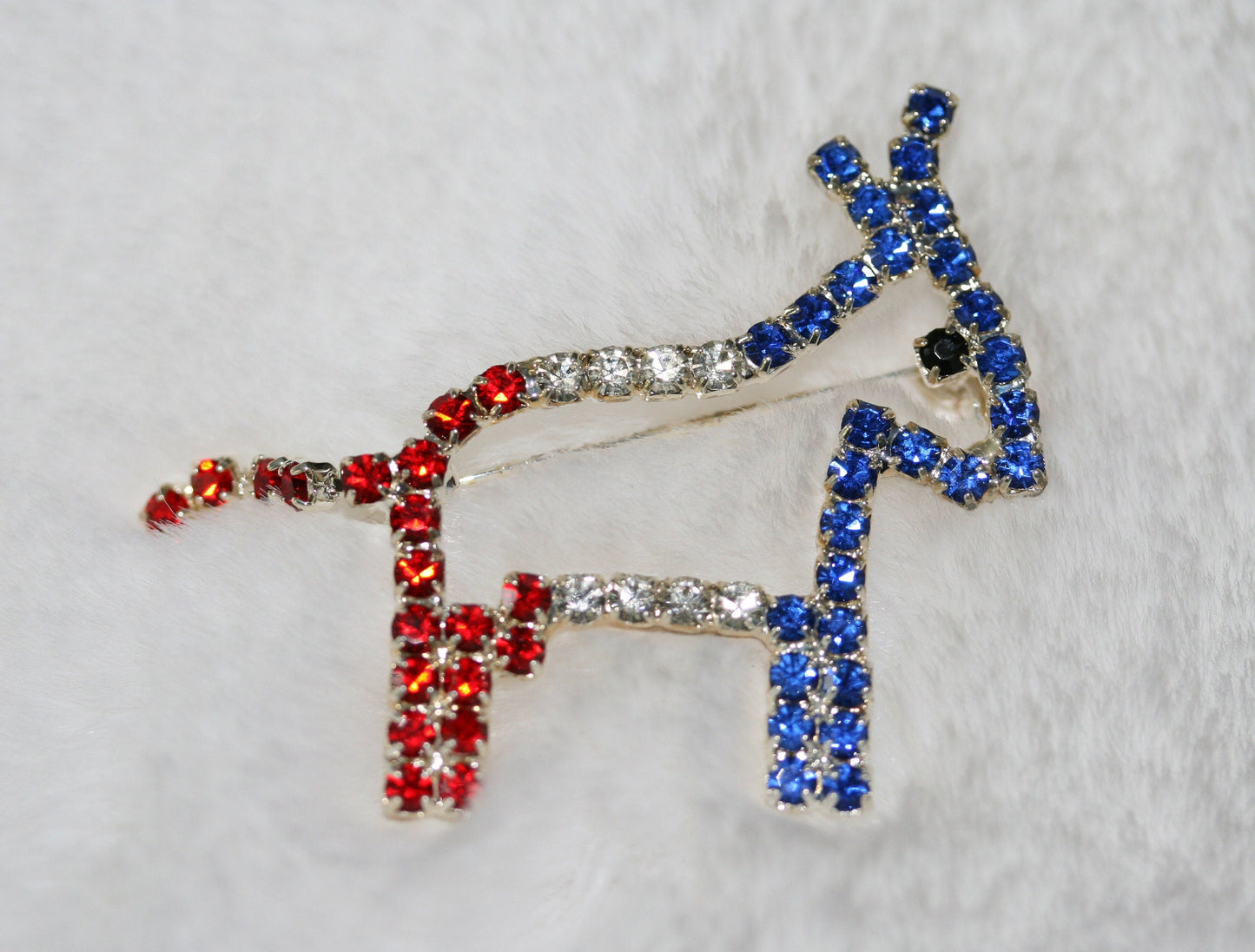 Democratic Party Symbol Donkey Brooch Patriotic Blue Red Rhinestone Pave Donkey Brooch Pin