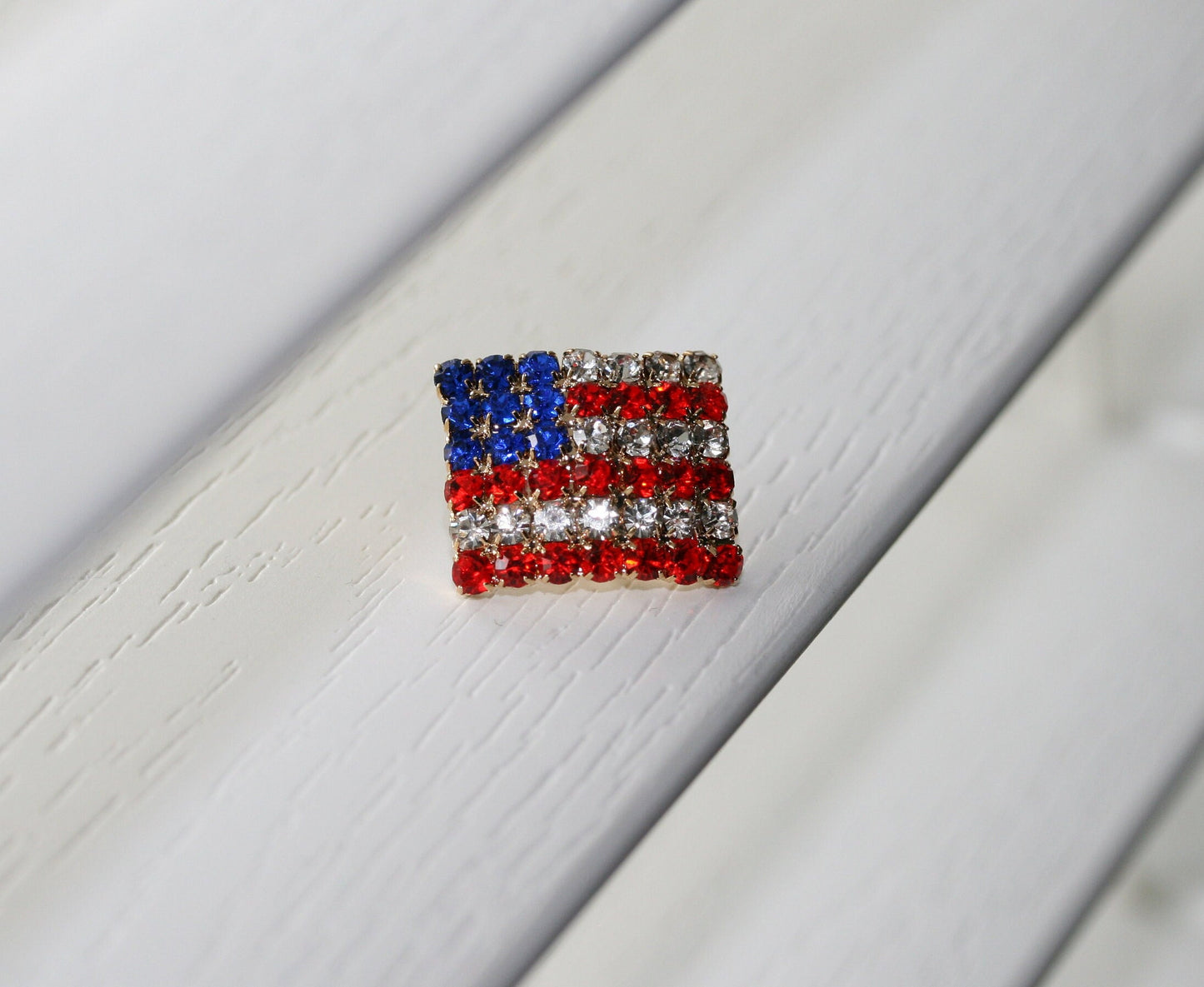 US Flag Lapel/Tac Pin Rhinestone, Red White Blue National Flag Tac Pin 4th of July Patriotic Tac/Pin