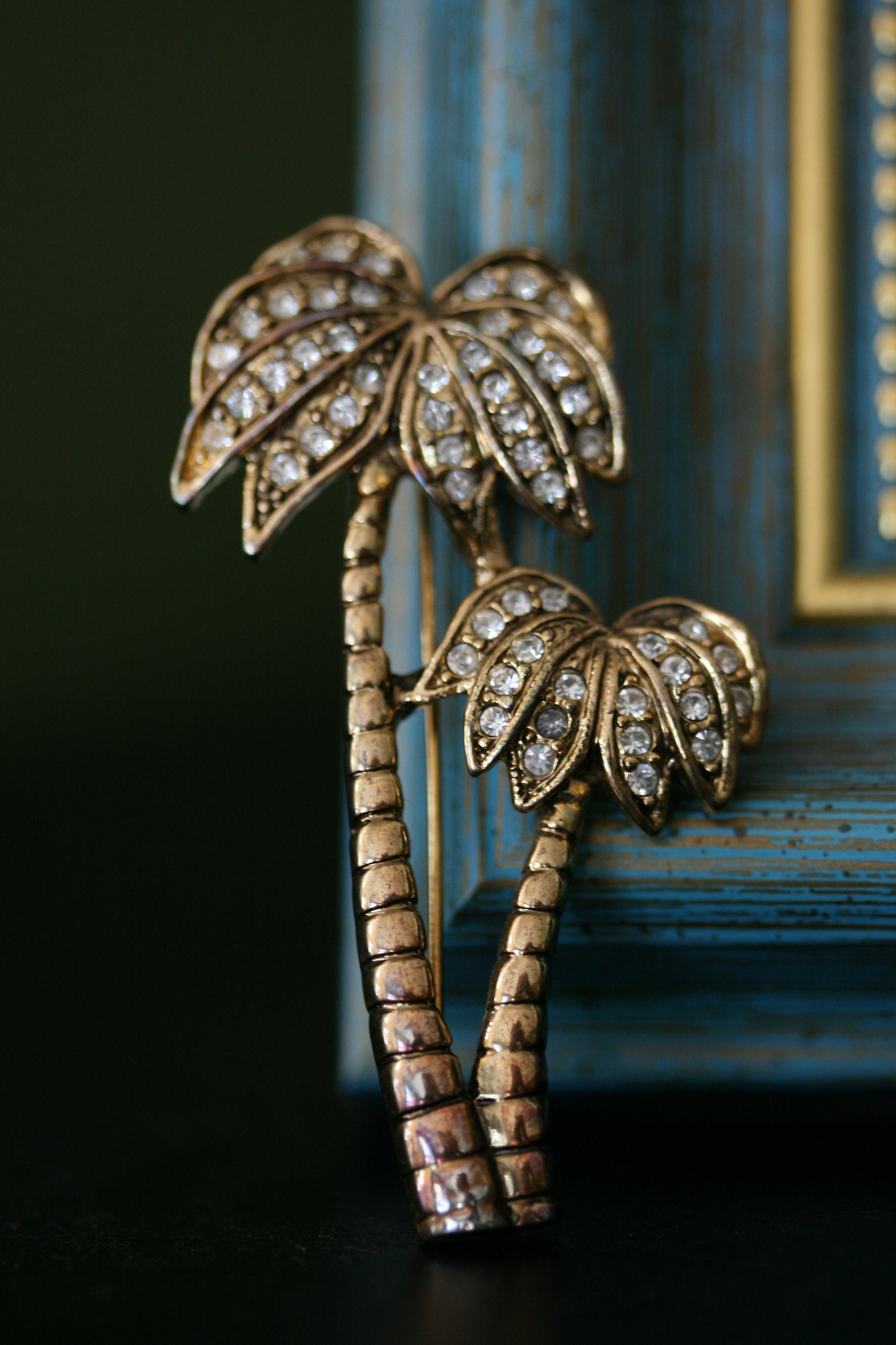 Palm Tree Pin Miami Hawaii Rhinestone Crystal Brooch Vintage Palm Tree Brooches