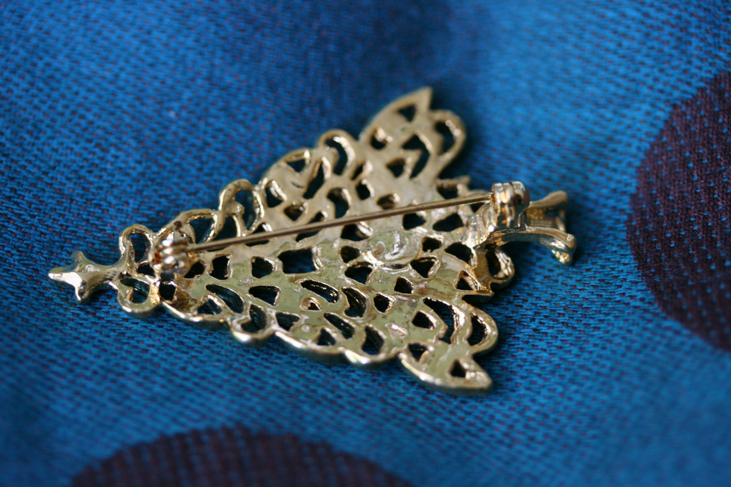 Gold-Tone Clear Rhinestone Christmas Tree Brooch Xmas Tree Pin