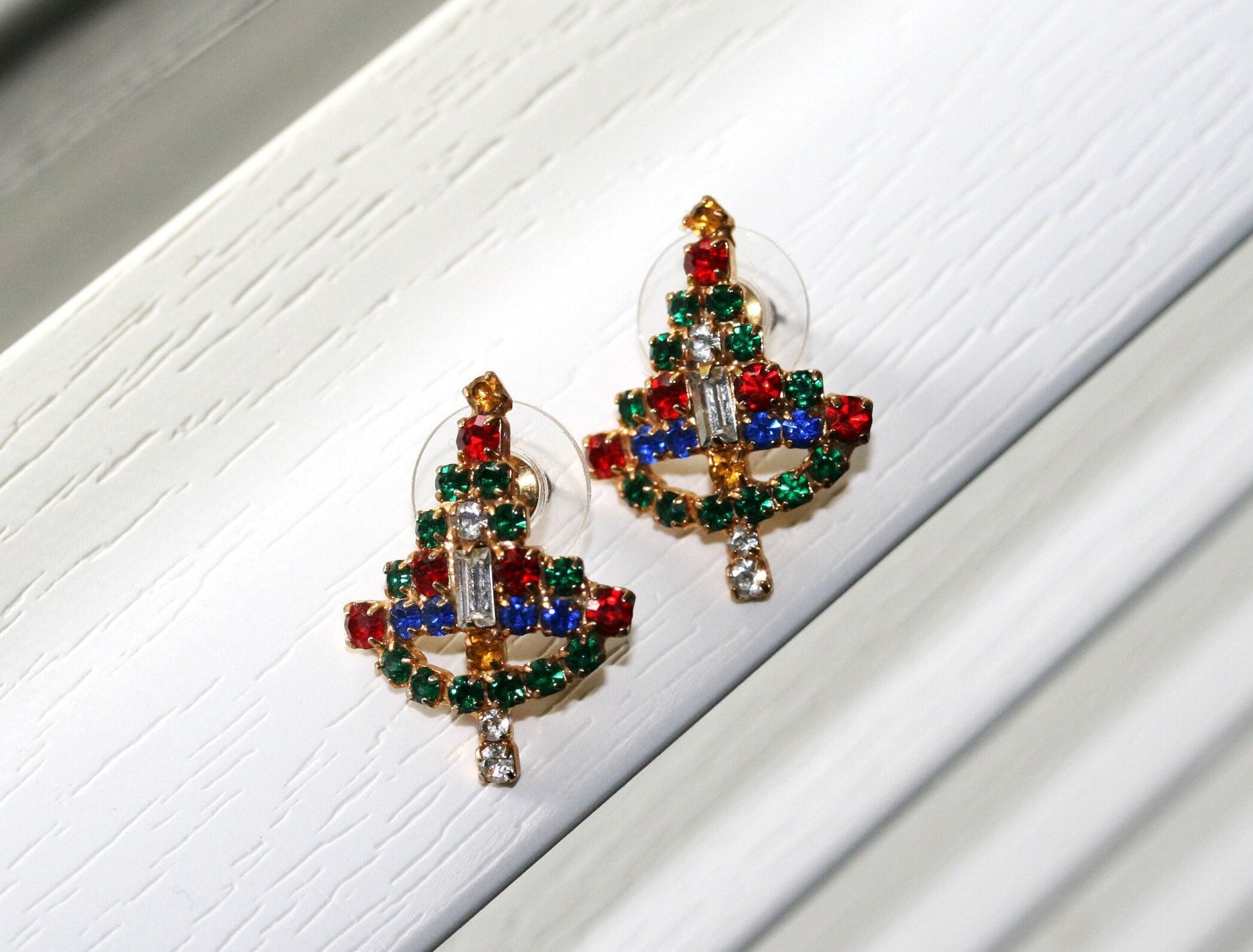 Christmas Tree Rhinestone Post Earrings Xmas Tree Stud Earrings