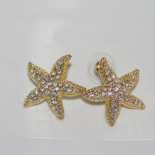 Rhinestone Starfish Post Earrings. Star Fish Stud Earrings. Beach Starfish Stud Bridal Wedding Earrings