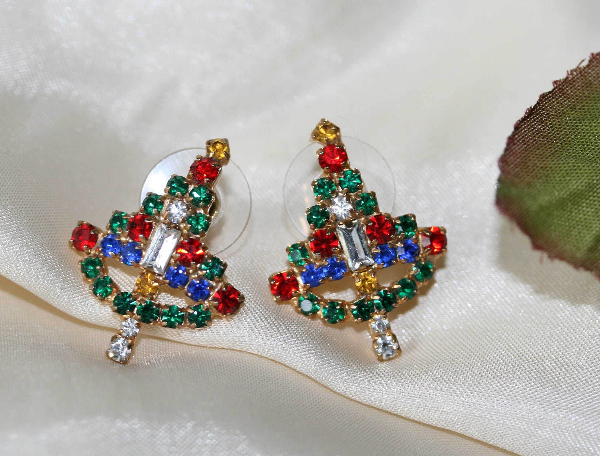Christmas Tree Rhinestone Post Earrings Xmas Tree Stud Earrings
