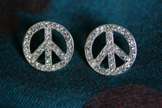 Peace Symbol Earrings, CZ Diamond Peace Sign Studs Earring, Rhinestone Women's Classic PEACE Earring