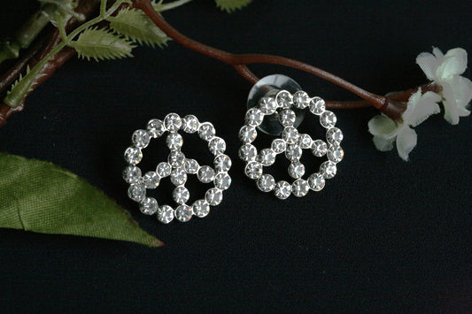 Peace Symbol Earrings, CZ Diamond Peace Sign Studs Earring, Rhinestone Women's Classic PEACE Earring
