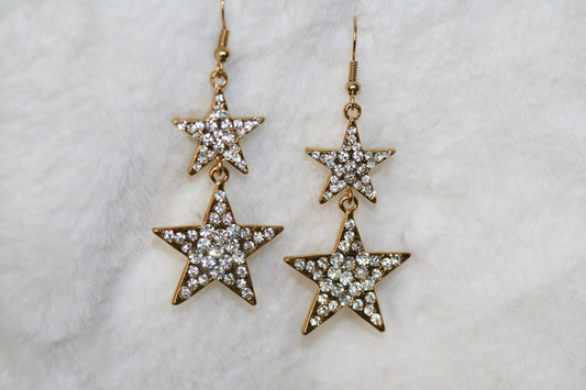 Linked Rhinestone Stars Drop Earrings, Taxes Star Dangle Earrings, Gold Star Earrings