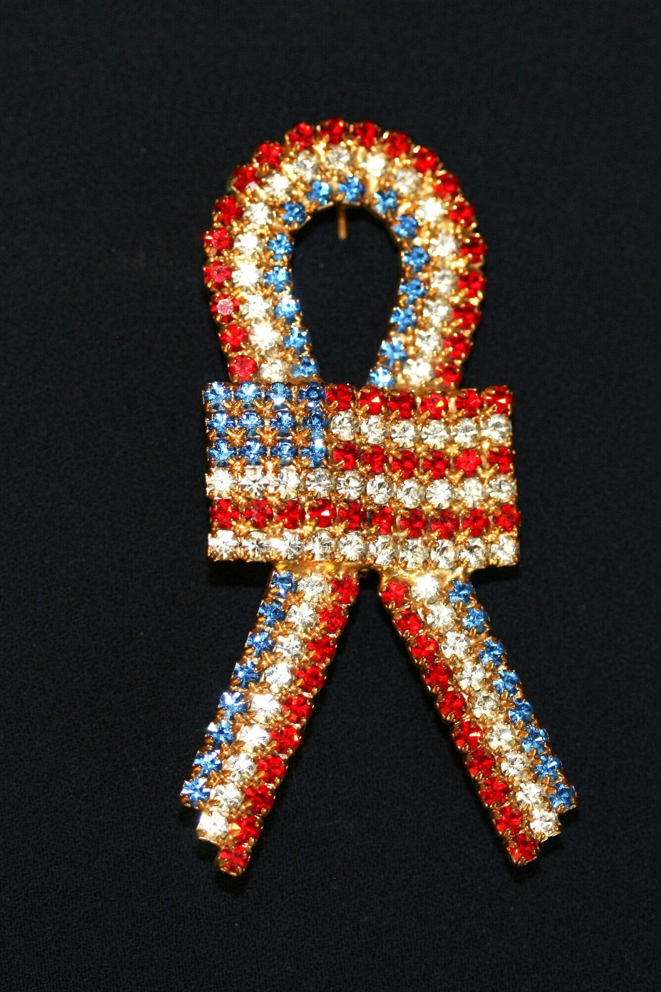 USA Flag Pin, Patriotic USA Flag Rhinestone Brooch Pin, USA Ribbon Pin, Patriotic Jewelry