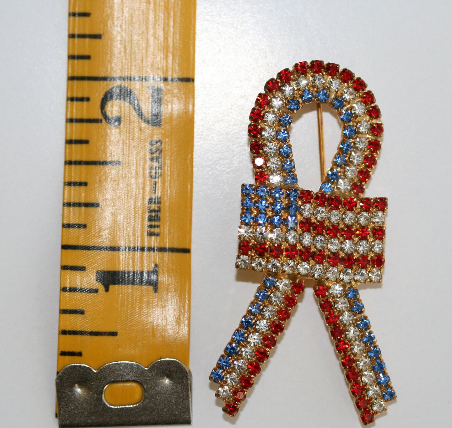 USA Flag Pin, Patriotic USA Flag Rhinestone Brooch Pin, USA Ribbon Pin, Patriotic Jewelry