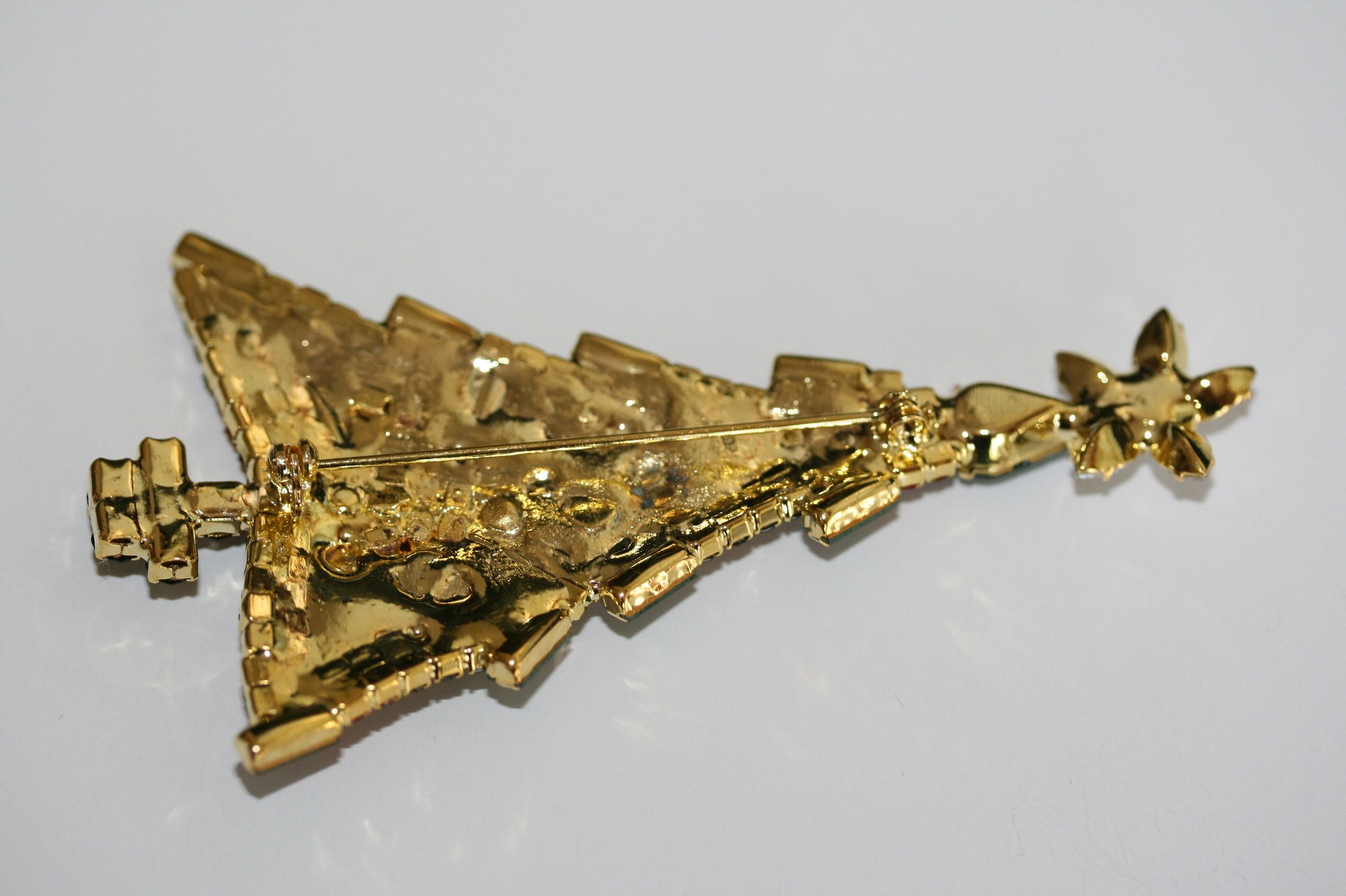 Vintage Christmas Tree Brooch Pin, Multi Color Rhinestone Xmas Tree Brooch Large Christmas Pin