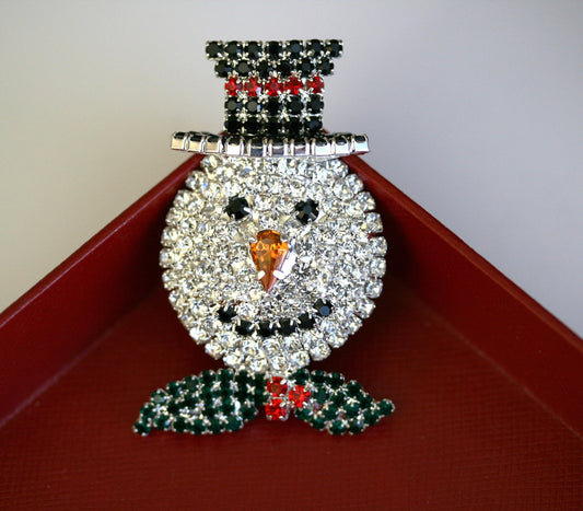 Crystal Snowman Pin All Rhinestone Christmas Prong-setting Snowman Pin Brooch, Christmas Holiday Jewelry